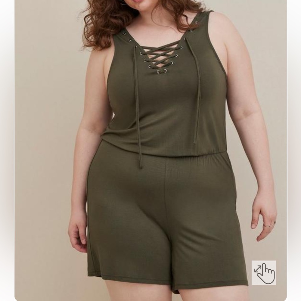 Torrid LoveSick Lace-Up Romper - Super Soft Olive NWT Size 3 / 3X